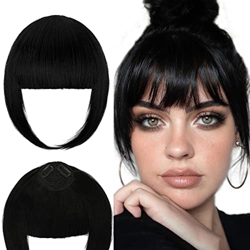 Leterly Bangs Hair Clip Extension Thick Clip In Fringe Straight Neat Bangs For Women Flat Bangs With Temples Hairpieces Dark Black #TOP6
