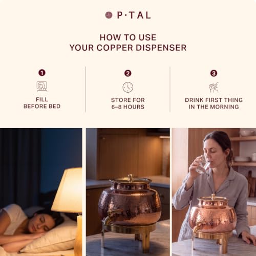 P-TAL Pure Copper Water Dispenser - (170FL Oz,1.32 Gallon) with Lid & Stand by P-TAL - Used condition - Image 8