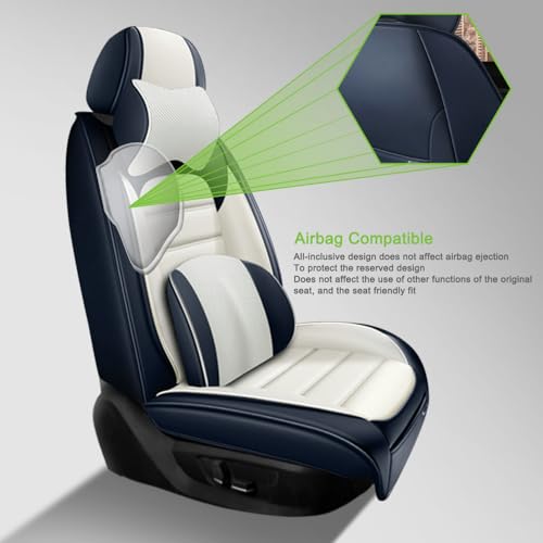 Image of Nappa Leather Seat Covers for Subaru Outback 2006-2024,Luxury Car Seat Covers Full Set,Waterproof Seat Protectors Auto Seat Covers,Breathable Nonslip Interior Cover Seats for Cars(Blue and White)