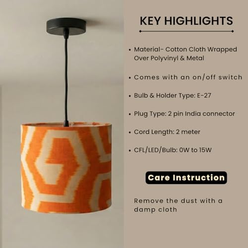 Image of ExclusiveLane 'Amber Sunset' Pendant Hanging Lights for Living Room (22.8 Cm, Cotton Wrapped Over Polyvinyl, Set of 1) | Pendant Lights for Ceiling Lights for Living Room Hanging Lamps for Bedroom