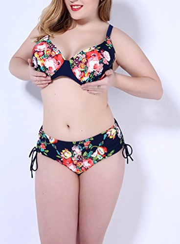 QZUnique Women's One Piece Bathing Suit Tummy Control Swimwear Halter Ruched Swimsuit Plus Size Vintage Push Up Monokini 08 Blue/Small