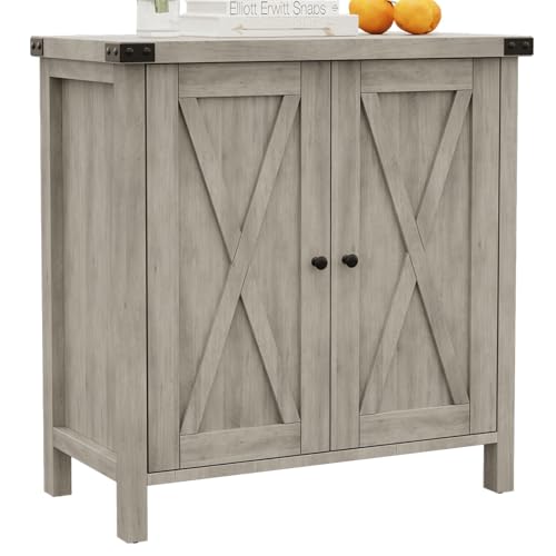 GarveeHome Small Storage Cabinet, Farmhouse Sideboard Buffet Cabinet with 2 Doors and Adjustable Shelves, Accent Entryway Console Cabinets for Living Room, Dining Room (Dark Oak, 1 Pieces) 1