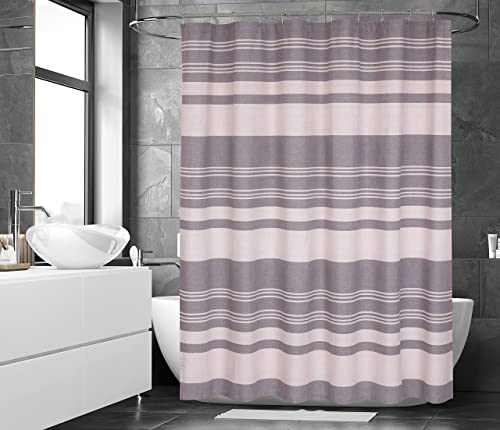 Ruvanti Shower Curtains 72X72 Inch Cotton Blend, Bathroom Shower Curtain Aspid Grey Stripe. Fabric Shower Curtains Set Is Soft, Washable, Decorative, Quick Dry, Water Resistant With 12 Curtain Hooks. #TOP5