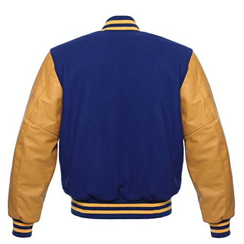 Stewart & Strauss Varsity Letterman Jacket Royal Blue Wool & Gold Leather,C135-S - Thumbnail 2