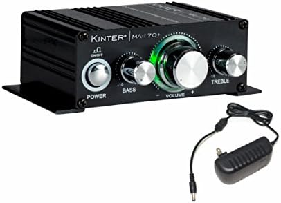 Kinter MA170+ 2-Channel Auto Home Cycle Arcade DIY 2 x 18 W Mini Amplifier Bass Treble RCA Input Audio Mini Amplifier with 12V 3A Power Supply Black