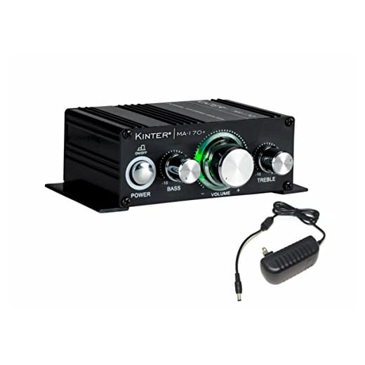 Kinter MA170+ 2-Channel Auto Home Cycle Arcade DIY 2 x 18 W Mini Amplifier Bass Treble RCA Input Audio Mini Amplifier with 12V 3A Power Supply Black