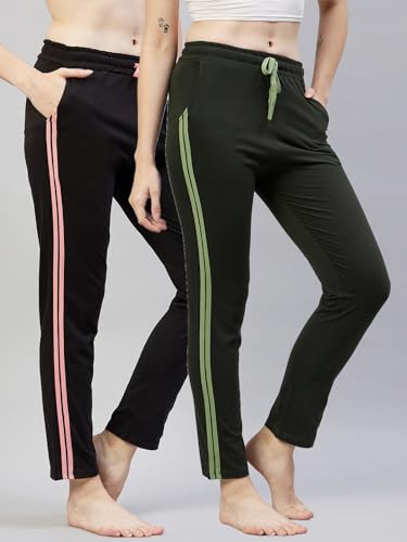 Image of BLINKIN Women Cotton Stribed Casual Style Pyjamas|Lowers With 2 Side Pockets : Ideal For Night Wear & Comfort Wear - The Ultimate Relaxed Fit Track Pants (Combo-608)