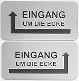 Hinweisschild Eingang um die Ecke Pfeil Links Rechts Selbstklebend 4 Größen Silber (80x40mm Eingang Links)