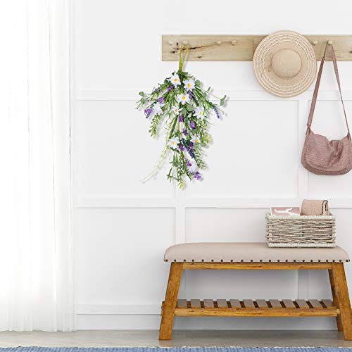 Martine Mall 2 Pcs Artificial Teardrop Spring Summer Front Door Teardrop Wall Hanging Teardrop Artificial Floral Swag Wreath Daisy Teardrop Swags For Front Door Indoor Outdoor Window Decor, 23.6 In #TOP5