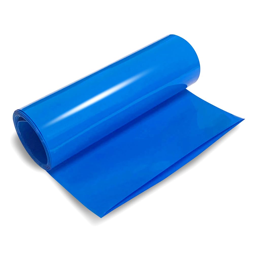 Flat Width 9.85in(250mm) and Length 16.4ft PVC Heat Shrink Wrap Tube for 18650 21700 Lithium Battery DIY Battery Packs Blue