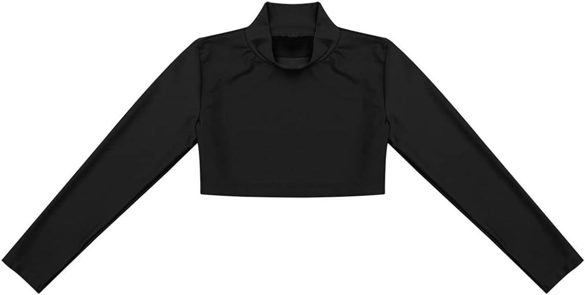 Kids Girls 3Pcs Dance Gymnastic Outfit Long Sleeve Mock Neck Crop Top with Legging Sets Athletic Sport Outfits