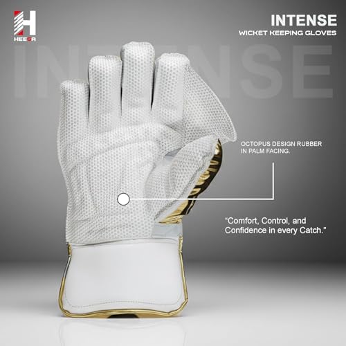 Image of Heega Intense White PU Leather Cricket Wicket Keeping Gloves Suitable for Professional Players | Durable Construction, Superior Grip, High-Density Finger Protection, Ergonomic Design (Youth)