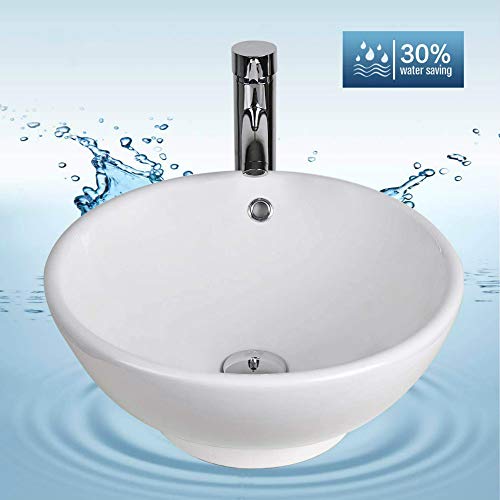 YOURLITE Round Ceramic Vessel Sink Above Counter White Countertop Sink Art Basin Wash