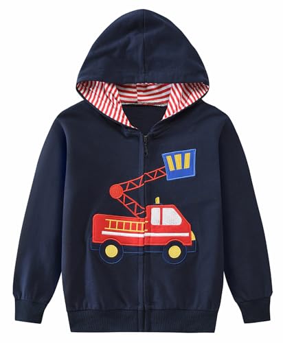 Little Hand Toddler Boys Zipper Hoodies Kids Fire Truck Jumper Zip up Hooded Sweatshirts Kids Hoody for Age 3-4 Years