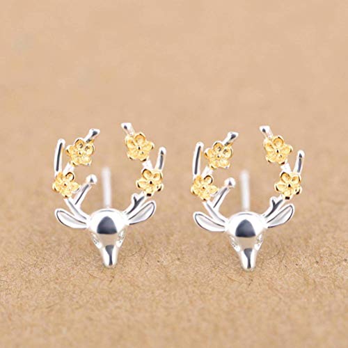 Boucles d'oreilles fleur de prunier et wapiti en bicolore pour femmes