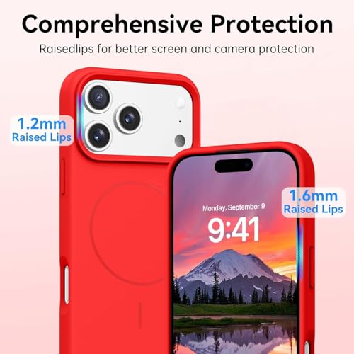 Image of mobistyle Magnetic Silicone Back Cover for iPhone 17 Pro Max 6.9-Inch, Compatible with Mag-Safe, Silky Soft Touch, Shock Absorbing Phone Cover Case with Camera Lens Protection (Red)