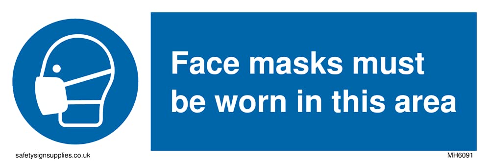 Face masks must be worn in this area Sign - 150x50mm - L15