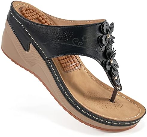 HARENCE Flip Flops for Women Wedge Sandals Comfortable Cushion FootBed Platform Sandals Dressy Summer Slip on Womens Shoes
