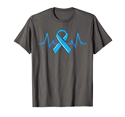 Prostate Cancer Fighter Heartbeat Tee Blue Ribbon Awareness T-Shirt