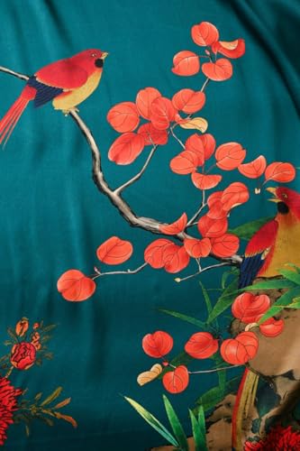 Image of Women's Silk Kimono Robe Short Bathrobe Nightgown 100% Mulberry Silk for Women - Classic Floral Pattern