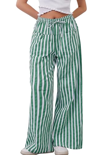 Pantalon rayé large femme en lin décontracté pour se sentir libre