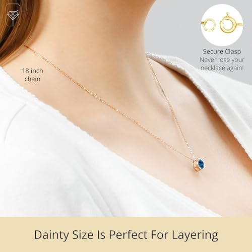 MAX + STONE 14K Gold Gemstone Pendant with 7mm Round Bezel Birthstone | Dainty Round Necklace for Women with Gold 18 Inch Cable Chain | Secure Clasp Pendants with Gift Box3