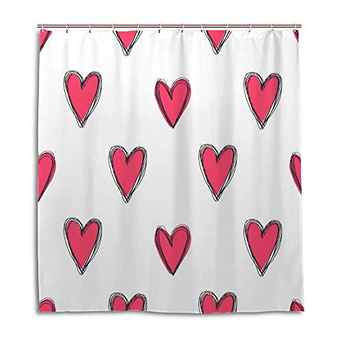 Rideau de douche polyester imperméable avec crochets décoratifs motif cœur rouge - 2