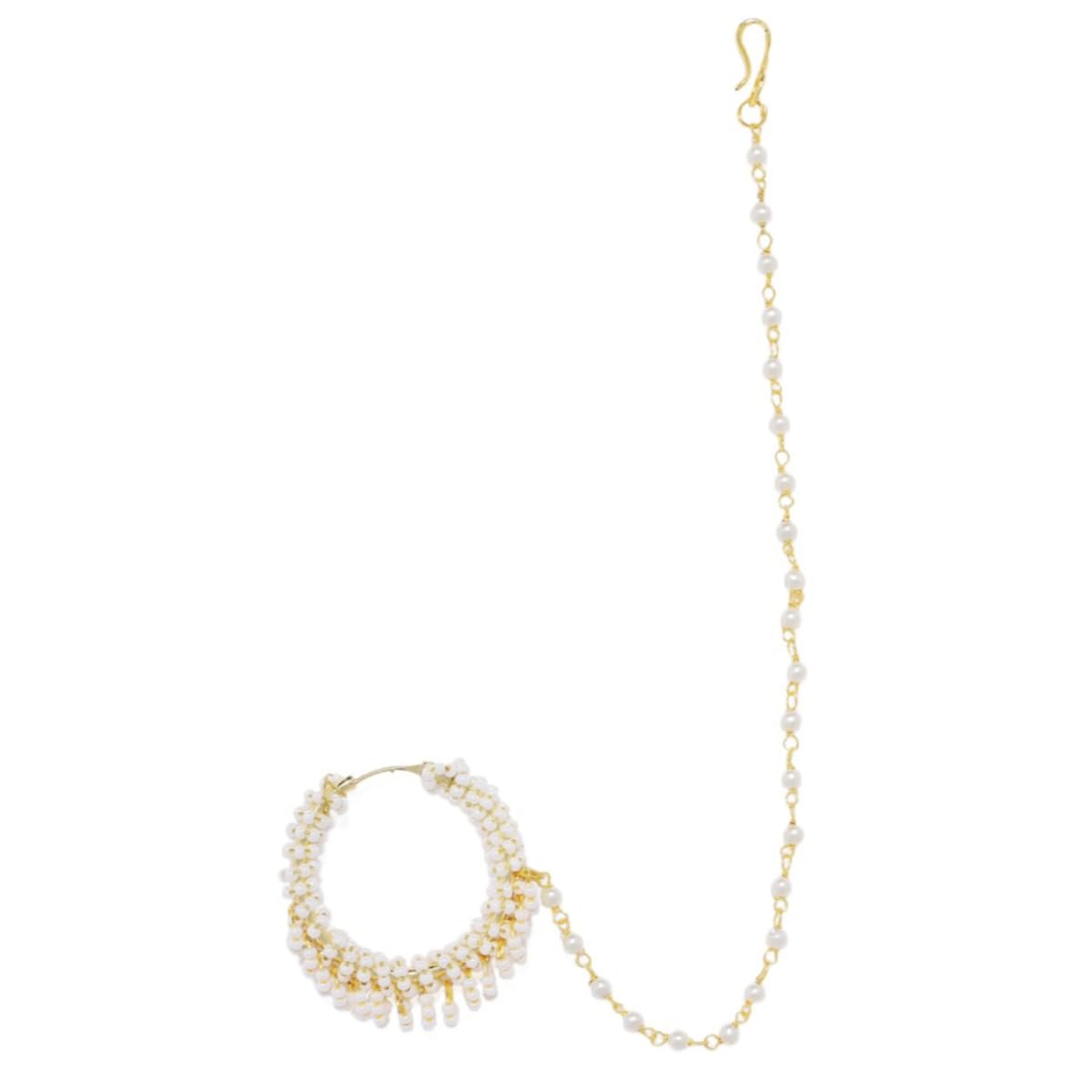 JWELLA Traditional Green, Red Jadau Kundan And Pearl Nose Ring/Nath With Chain for women and girls pack of 1 (No piercing required) (B0D9QVV8KD) Amazon Price History, Amazon Price Tracker