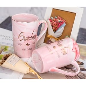 Grandma and grandpa est 2025 mugs new grandparent announcement first time pregnancy gifts coffee mug set elegant gifts for baby shower mothers day fathers day 125oz ceramic coffee cup  urban country home decor