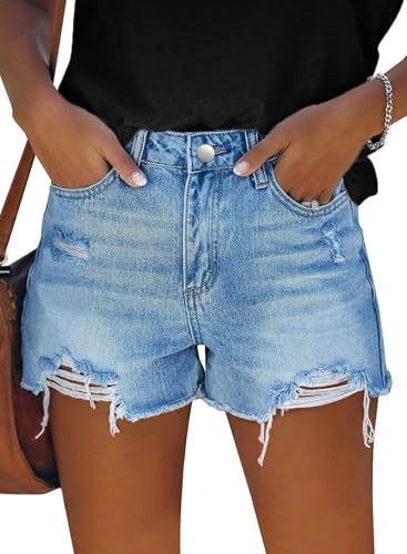 Women's Ripped Denim Shorts Mid Rise Summer Hot Raw Hem Casual Jean Shorts