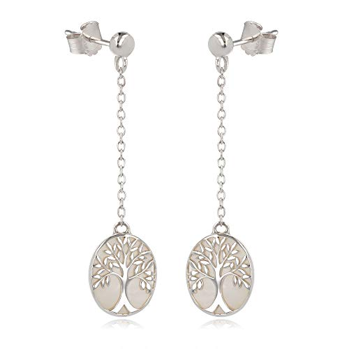 Idée cadeau femme boucles d'oreilles nacre blanche arbre de vie Flora Aden