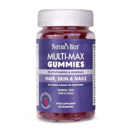 Nature’s Best Multi-Max Multivitamin Gummies for Hair, Skin & Nails - with Biotin, Zinc & Vitamin C - Raspberry Flavour - 60 Gummies (60 Day Supply)