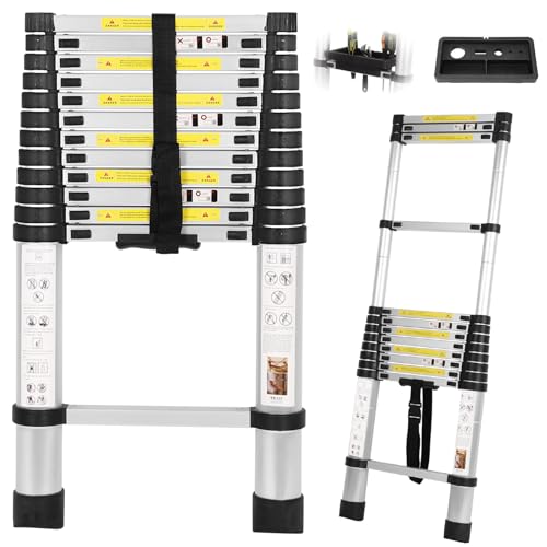 Dajianglx 12.5FT Telescoping Ladder, Aluminum, Multi-Purpose Extension Ladder with Tool Tray, 16 Steps, Silver