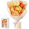 Mothers Day Crochet Flowers Bouquet Gift Completed Handmade Knitted Flowers with LED Lights Tulips Bouquet Gift for Mother Day Women Birthday Graduation Wedding HomeOrange