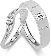 Meissa Wedding Bands for Couples His and Hers Matching Promise Bands Sterling Silver Adjustable E...