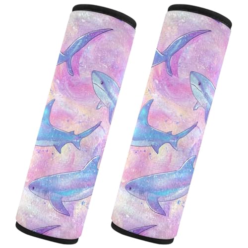 Seat Belt Covers 2 Pack Cute Sharks Car Seat Strap Covers Super Soft Rainbow Car Seat Neck Cover for Boys Girls Adults Babies M
