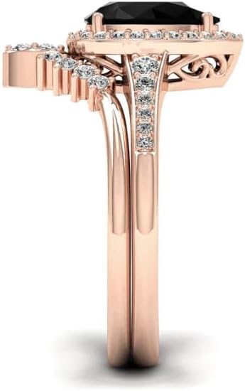 3 CT Pear Cut Black Diamond Engagement Ring Set for Women | Filigree Vintage Antique Halo Wedding Ring | Handmade Moissanite/Onyx Jewelry | Silver/Gold Anniversary Ring for Her/Gifts