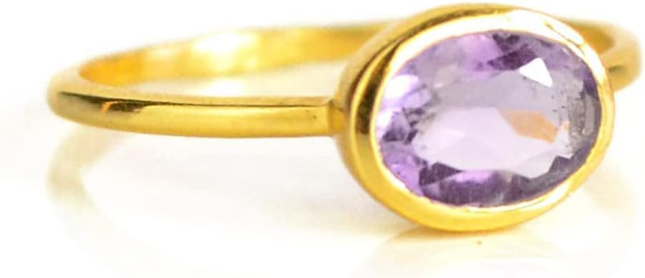 Tiny Oval Gemstone Stacking Ring, Minimalist Thin Ring Band, Everyday Stackable Birthstone Ring in Sterling Silver or Vermeil Gold