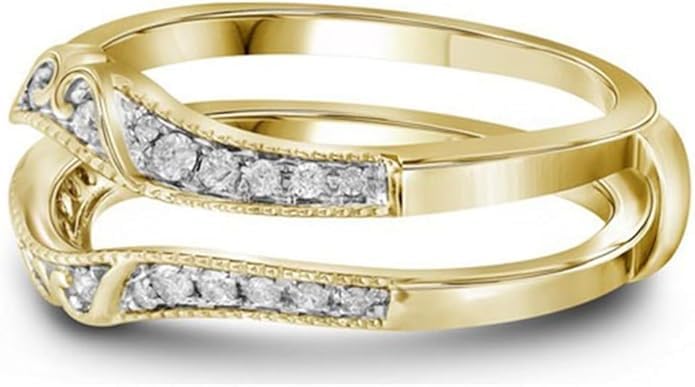 Drizzle Jewels 14k Yellow Gold Plated Antique Vintage lab created Diamond Ring Guard Wrap Solitaire Enhancer (Yellow, 5.5)