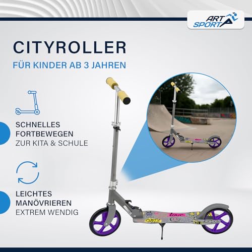 ArtSport Scooter Cityroller Skaterboy Big Wheel 205mm R&auml;der klappbar & h&ouml;henverstellbar - Kinder-Roller ab 3 Jahre - Tretroller bis 100 kg - blau