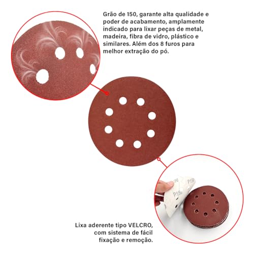 ELITE SUPERFLEX - Kit 50 Discos de Lixa Velcro 125mm 4.1/2” Grão 150