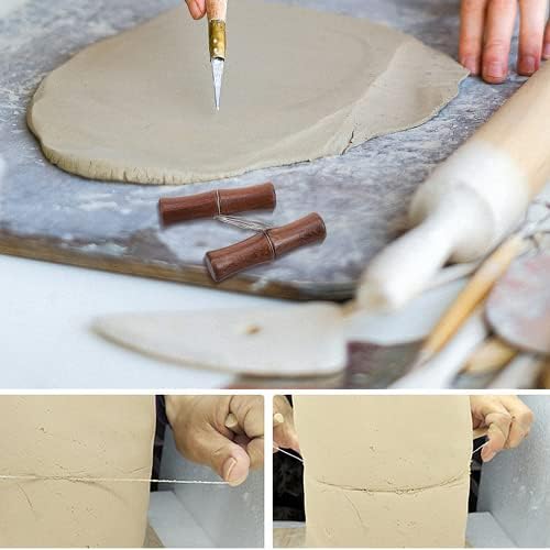 Cutting Wire for Clay Wire Clay Cutter with Wood Handle Stainless Steel Twisted Wire Cutting Tool for Cheese Plasticine Dough Mud Line Fine Ceramic Art Sculpture Cutting Pottery Tools