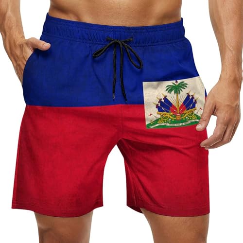 GJMISHGV Haiti Flag Haitian Retro Beach Short Man Shorts Pants Fashion Board Shorts Breathable Clothes for Home Running with Drawstring White
