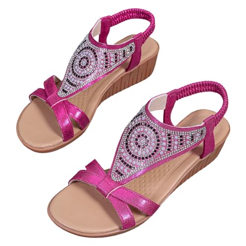 Sandalias Senderismo Mujer Desnuda Confort Plataforma Zapatos De Playa Antideslizante Transpirable Zapatillas Punta Abierta Bohemia Claquette Mujeres Moda Ligera Cuña Plantillas Gruesas, rosa