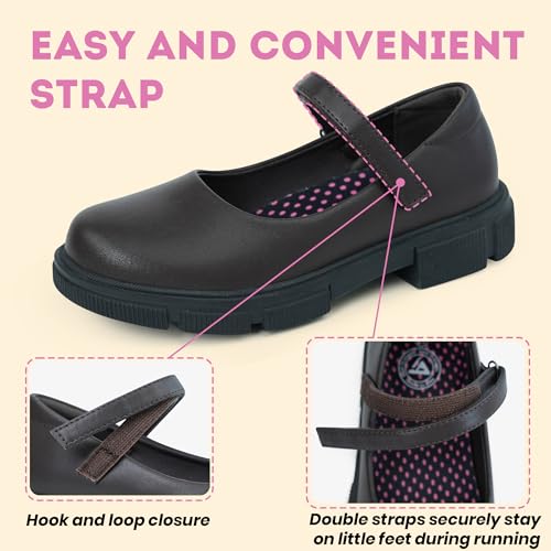 JABASIC Girls School Uniform Shoes Comfortable Mary Jane Flats (8,Brown) — view 4