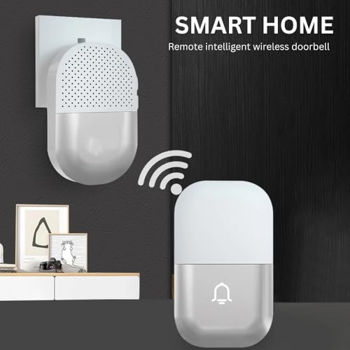 Image of Ash & Roh Digital Smart Wireless Door Bell Waterproof with Receivers 200m Range Colorful Lights Easy Plug & Play Installation Perfect for House, Villa, Office & Shops (Silver One Bell One Receivers)