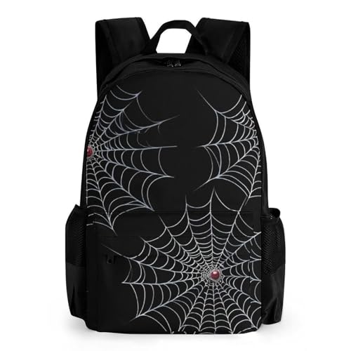 Men Women Polyester Halloween Spiders Web Black Daypack Backpack Large Capacity Carry On Bag With Smooth Zippers for Hiking Picnic Walking Cycling