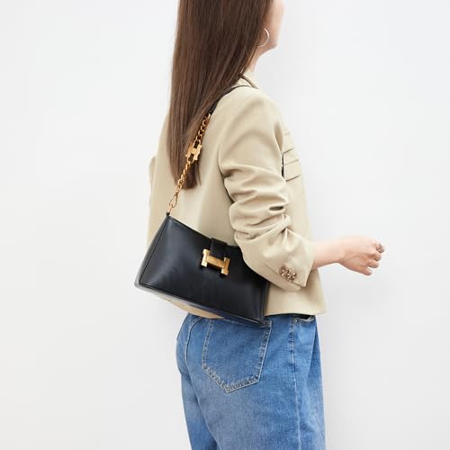 Image of Soft Leather Hobo Handbags for Women Small Underarm Shoulder Bag Ladies Crossbody Purse Small Cresent Bags (Black)