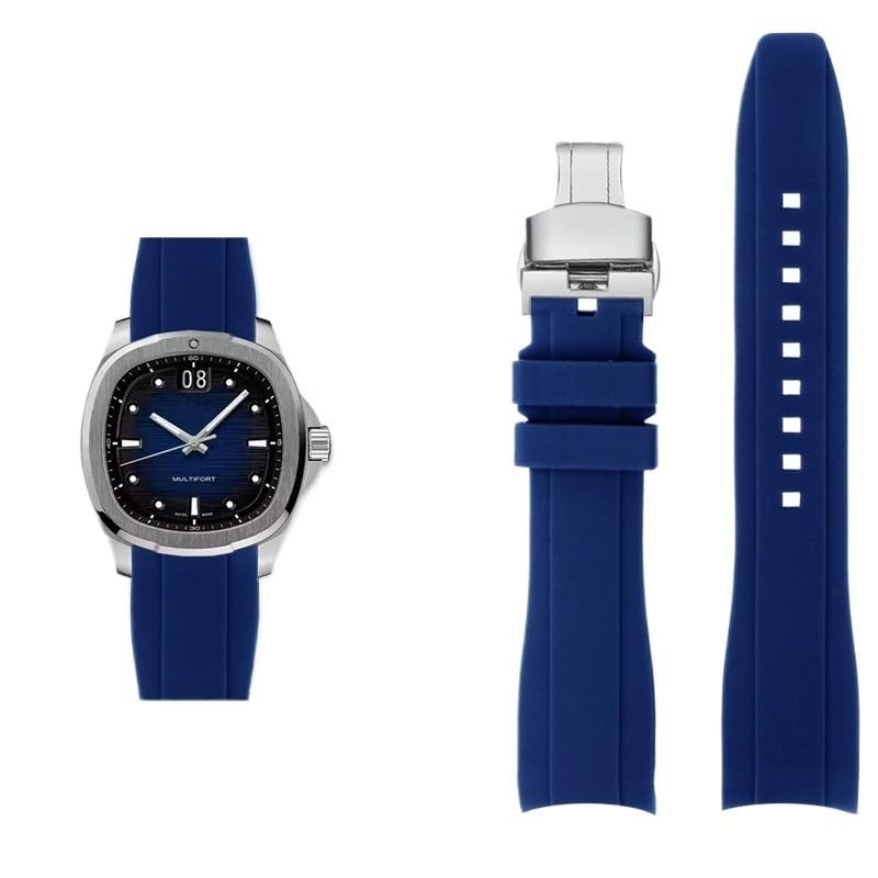 Bracelet montre Mido Multifort TV M049 silicone bleu de rechange incurvé confortable