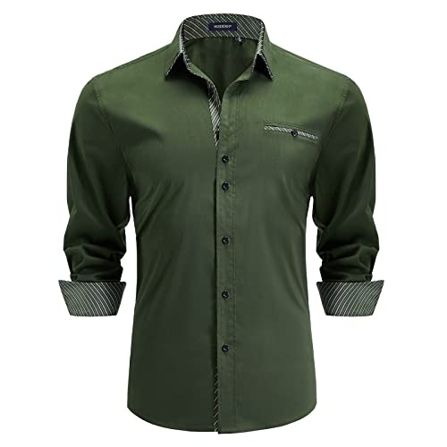 Image of HISDERN Mens Dress Shirts Long Sleeve Button Down Casual Shirts for Men Inner Contrast Formal Business Tuxedo Wedding Shirt